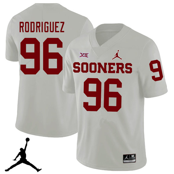 Jordan Brand Men #96 Dalton Rodriguez Oklahoma Sooners 2018 College Football Jerseys Sale-White